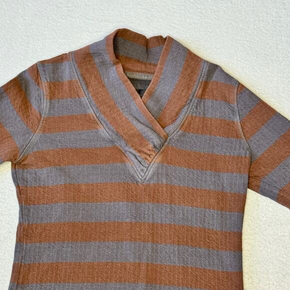 prAna Women's Ivona Blue & Brown Cowel Neck Striped Pullover Organic Cotton - M - Picture 3 of 7